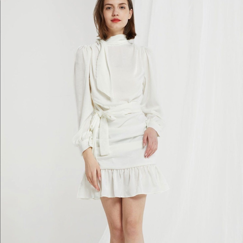 Rilynn Tie Collar Drape Dress